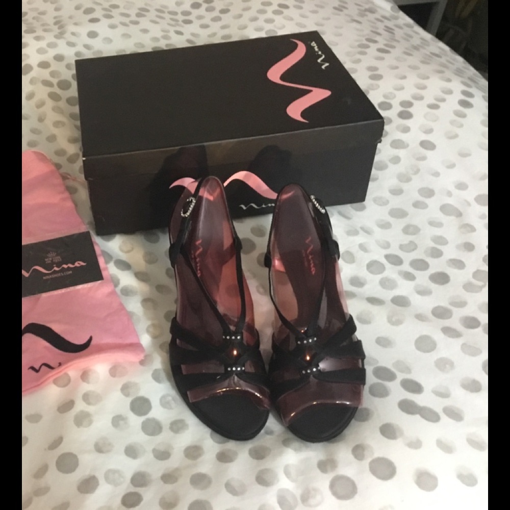 Black NINA strappy satin dress heels